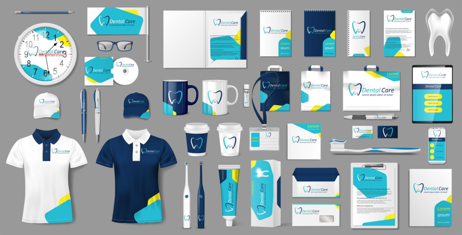 Example of branding items for a dental practice