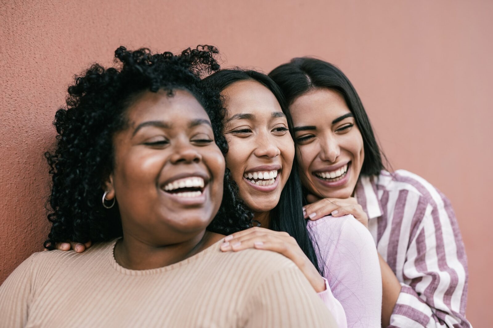 Multiracial women with different skin color - concept of friendship and happiness