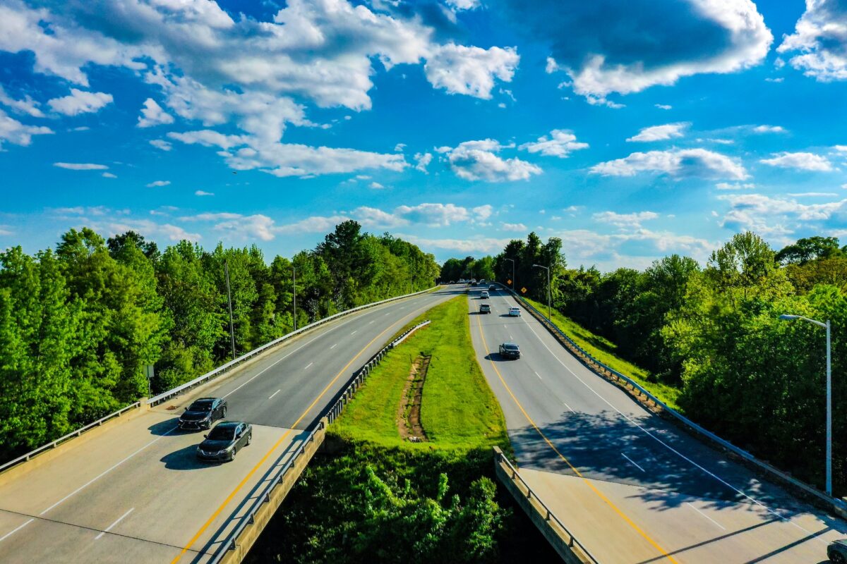 Aerial shot of the streets in Greensboro, in North Carolina during daylight