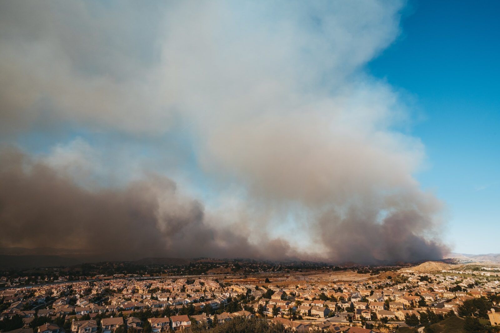 Aerial shot of the wildfires of Santa Clarita, California, on October 2019