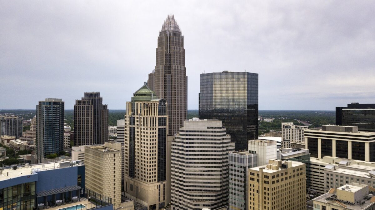 Aerial View in close between the buidlings of Charlotte North Carolina