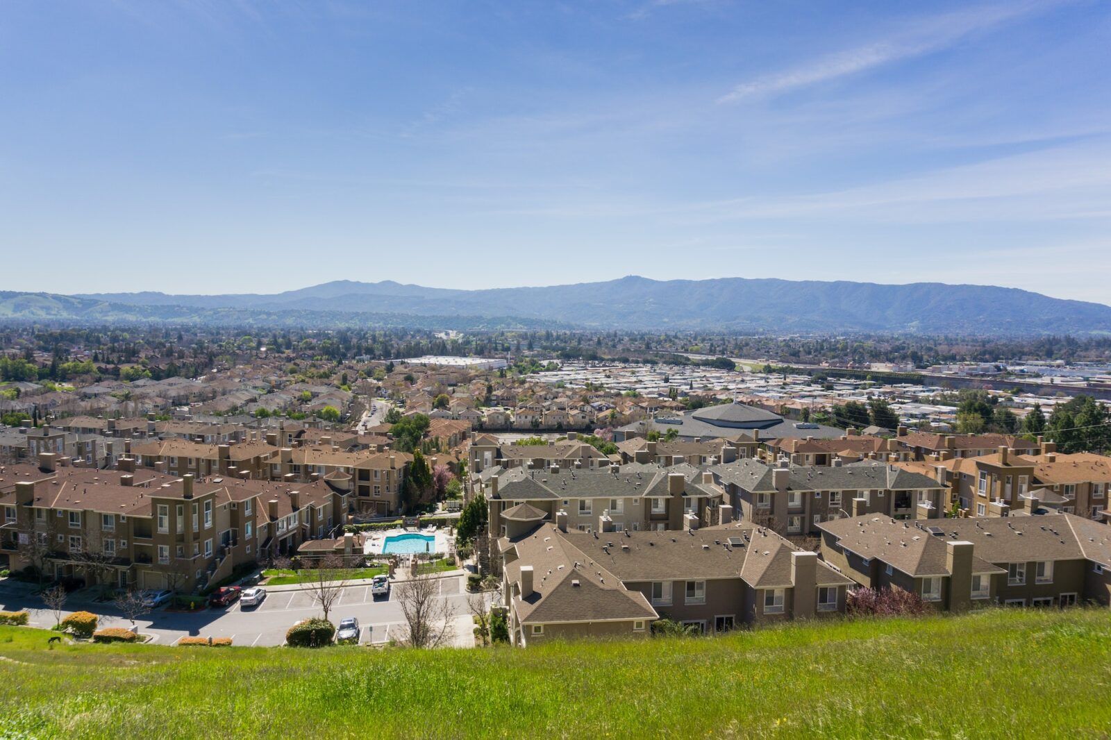 Aerial view of residential neighborhood, San Jose, California