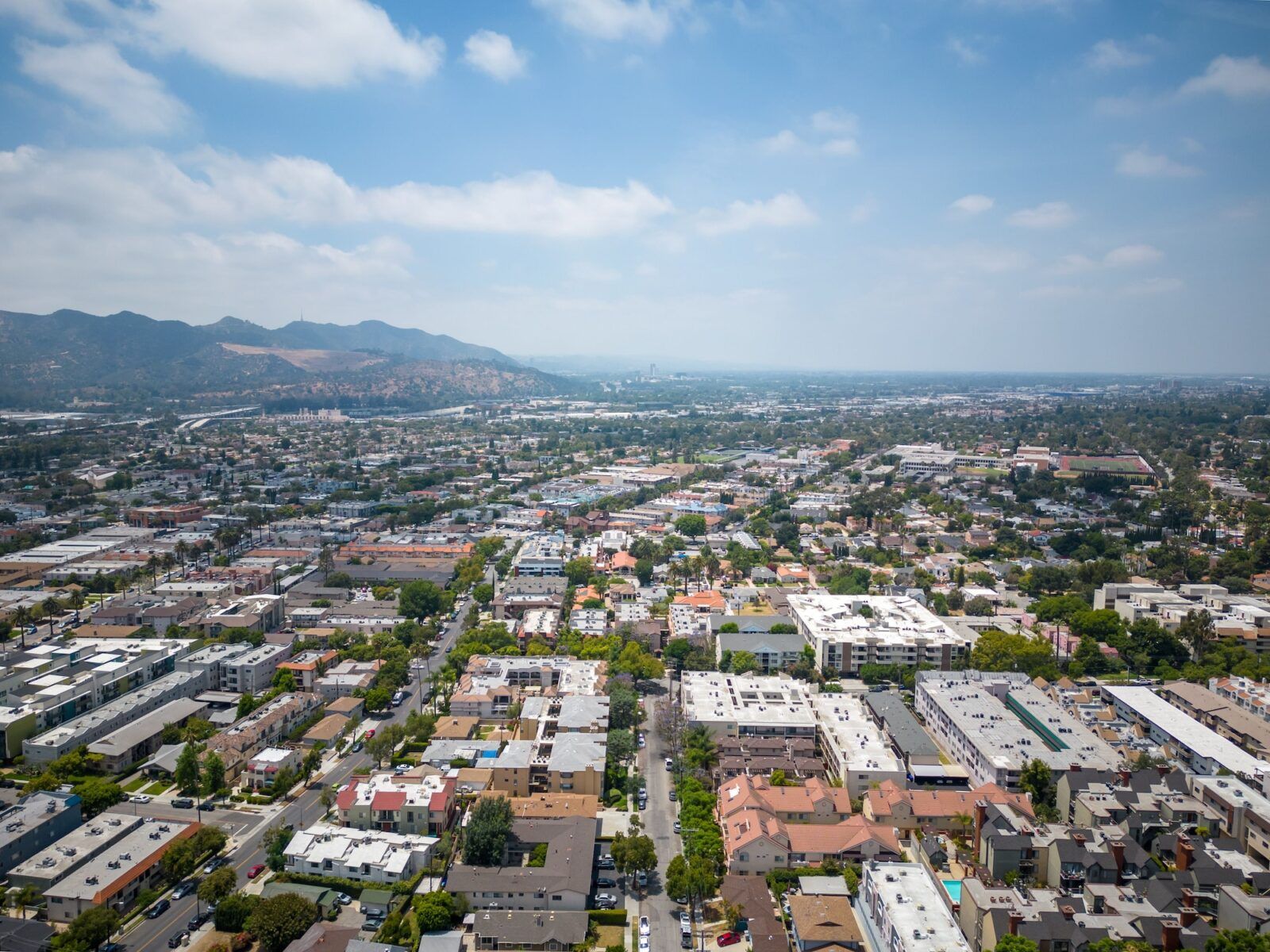 Aerial view of the architecture in Glendale, California on a sunny day