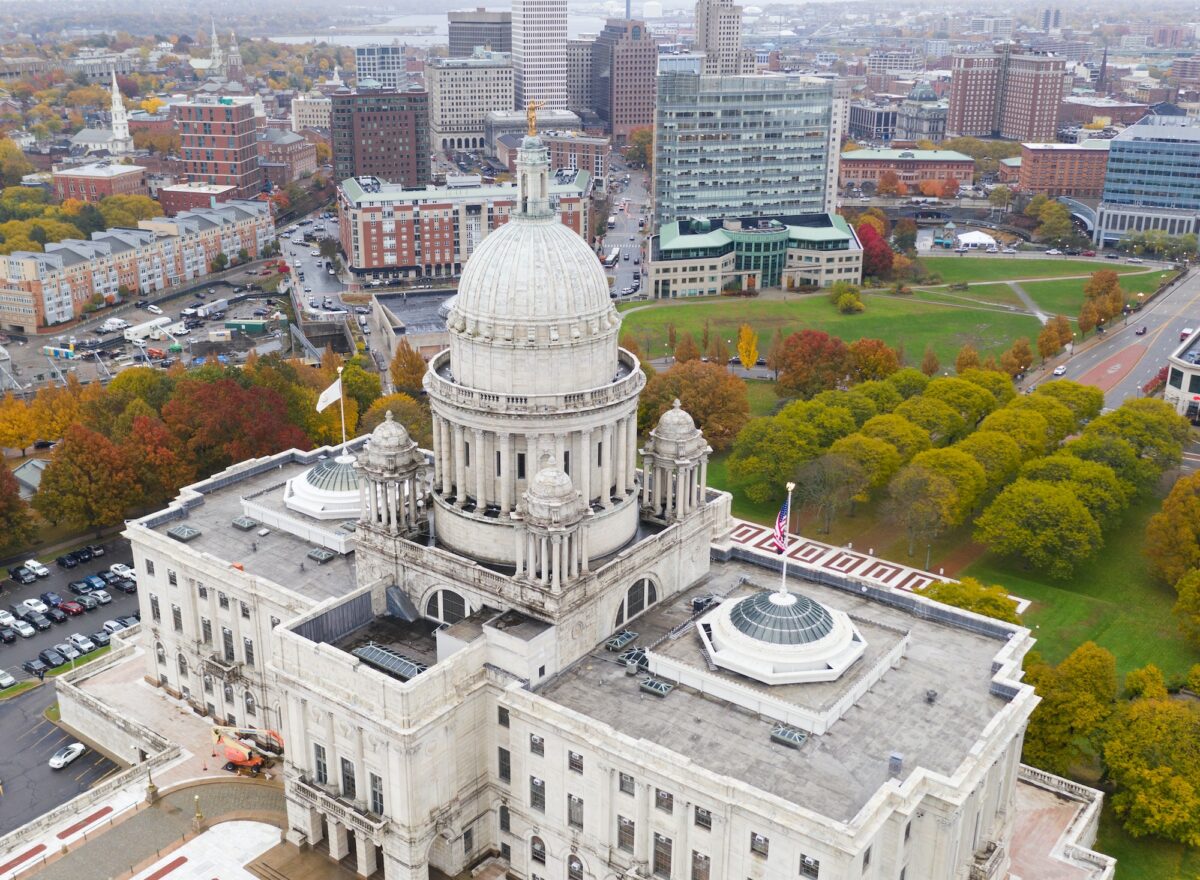 Aerial View Providence Rhode Island state capitol building.