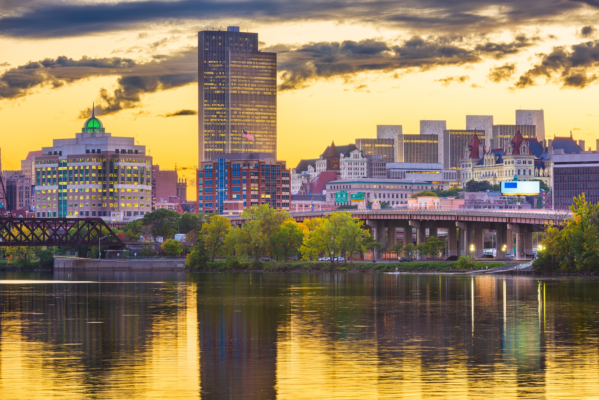 Albany, New York, USA skyline on the Hudson River