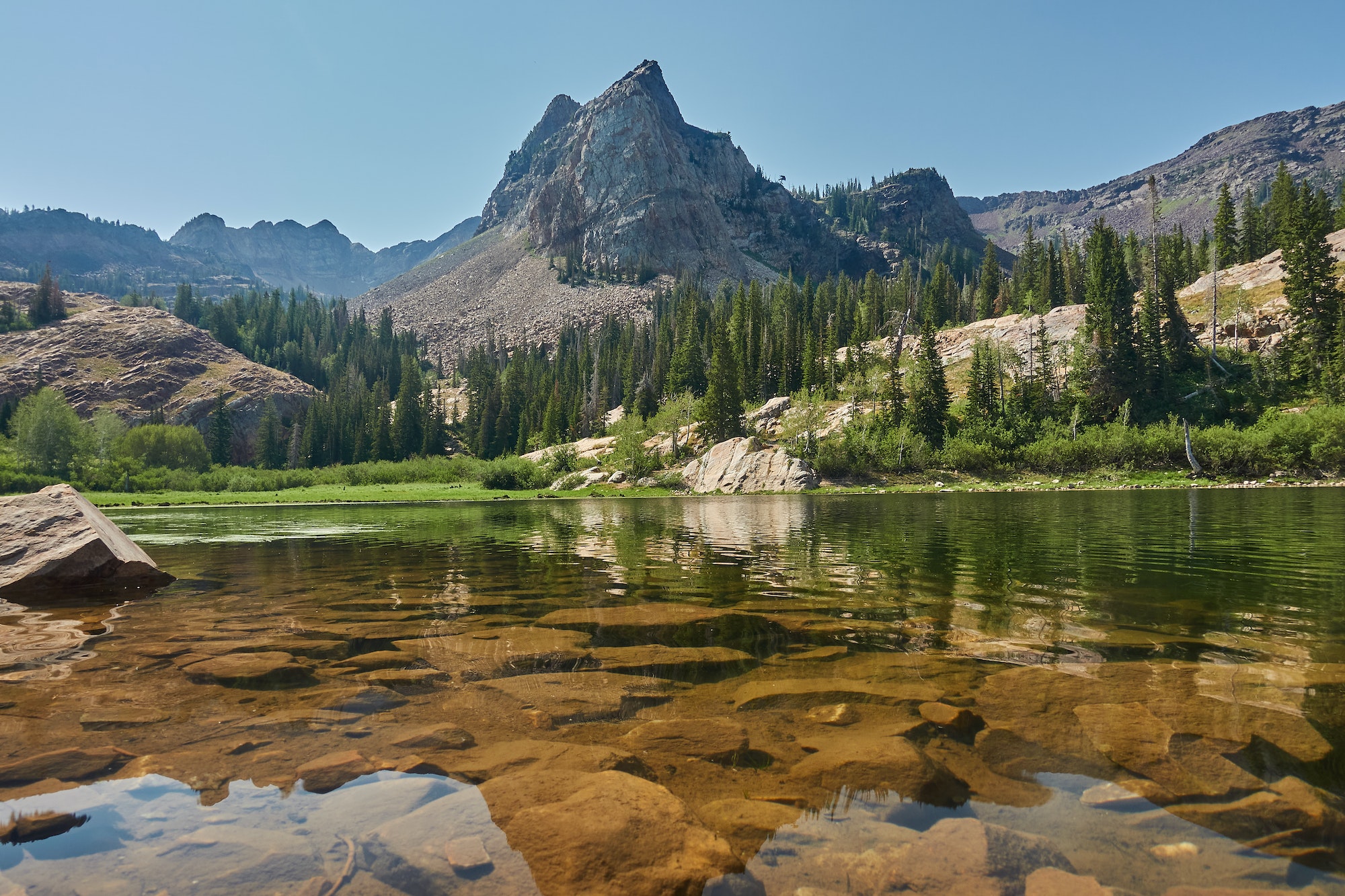 Beautiful scenery of the Lake Blanche surrounded by Wasatch Mountains near Salt Lake City, Utah, USA