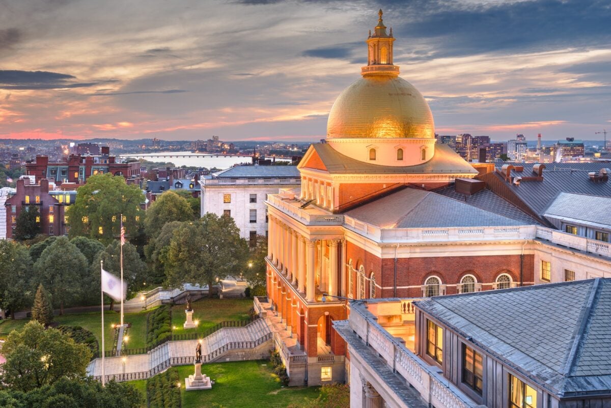 Boston, Massachusetts, USA cityscape with the State House.