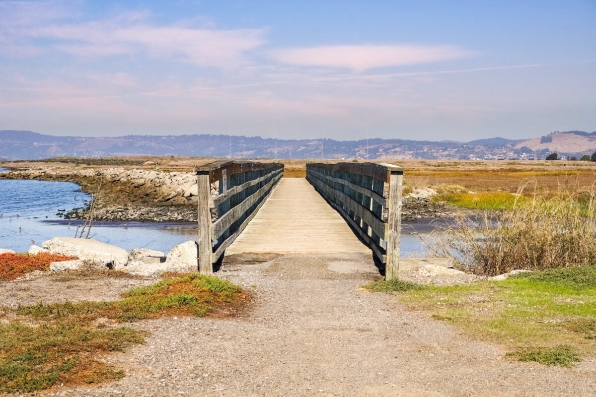 Bridge over the marshes of East San Francisco Bay, Hayward, California