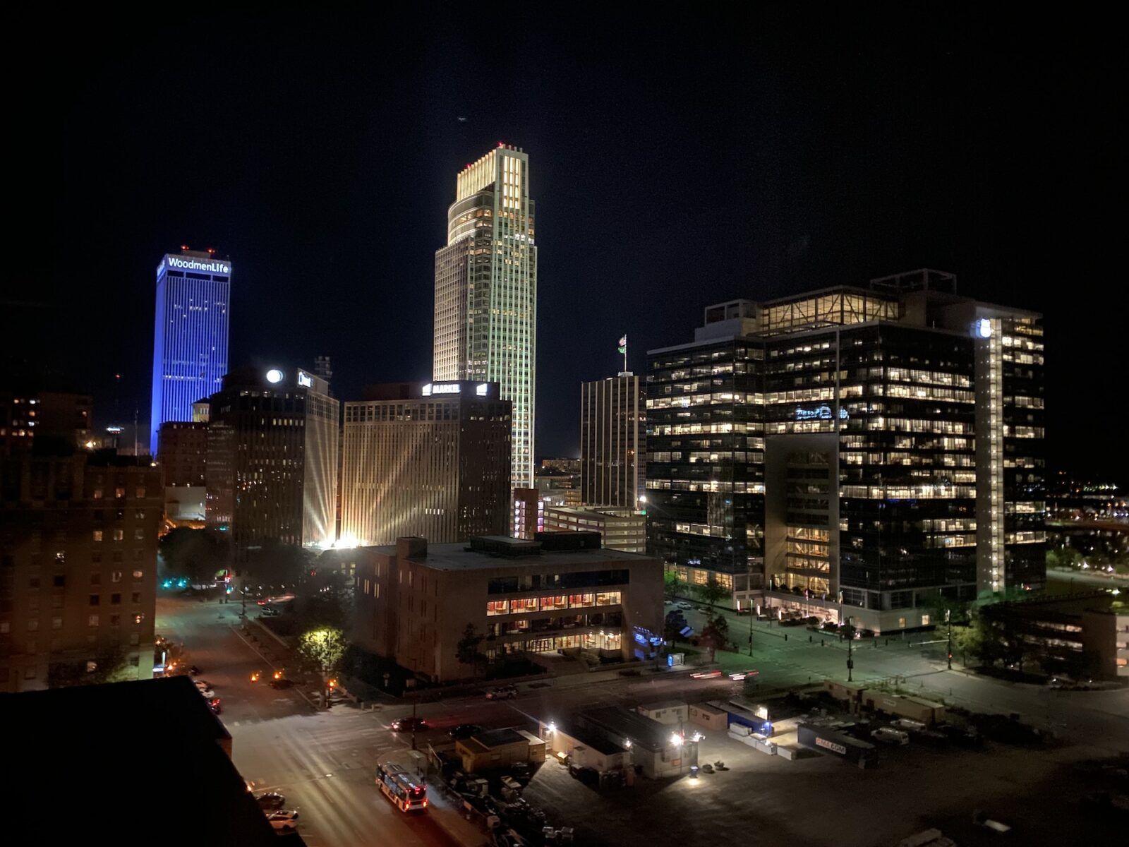 City lights in downtown Omaha