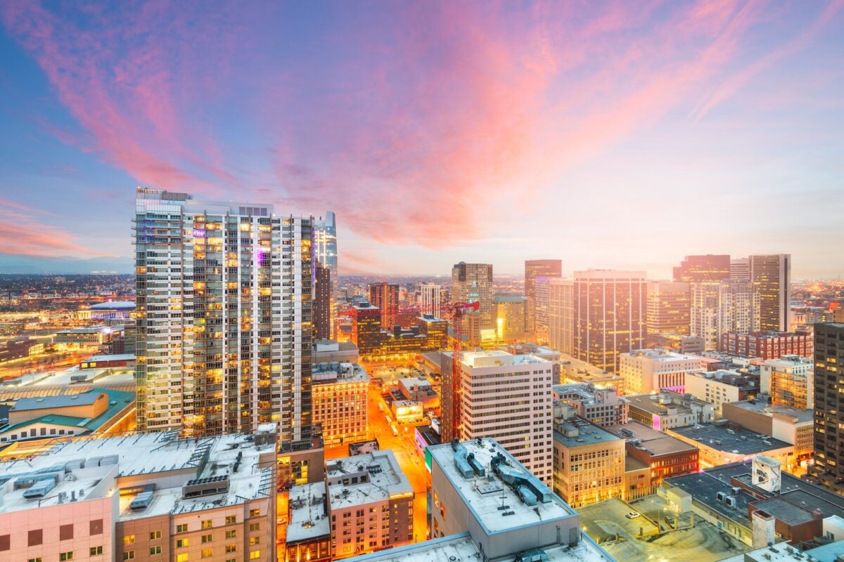 Denver, Colorado, USA downtown cityscape rooftop view