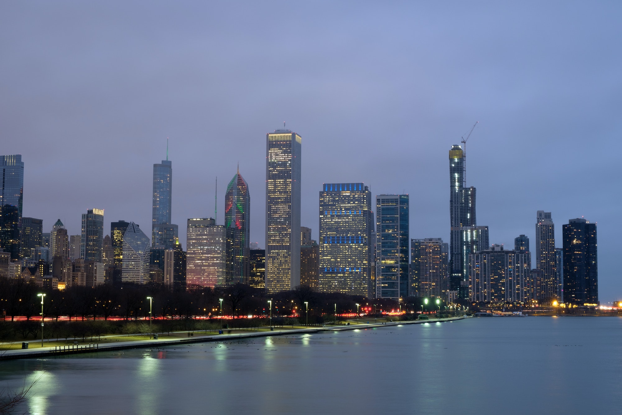 Evening scenery of Chicago downtown skyline Chicago, Illinois USA