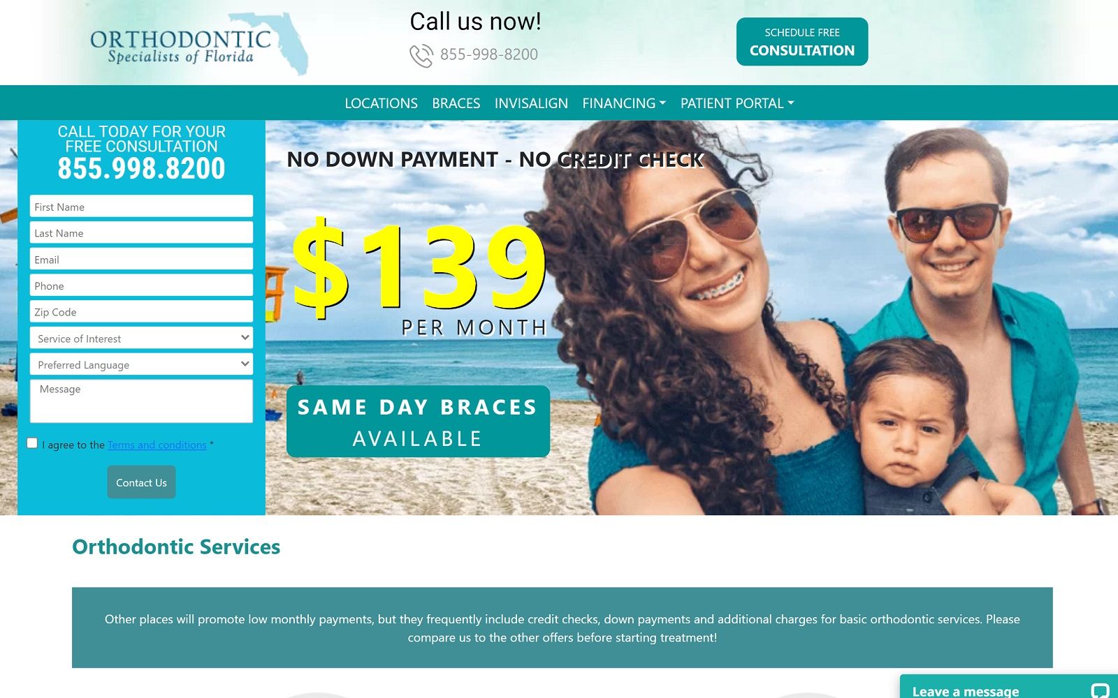 The screenshot of orthodontic specialists of florida - fort lauderdale website