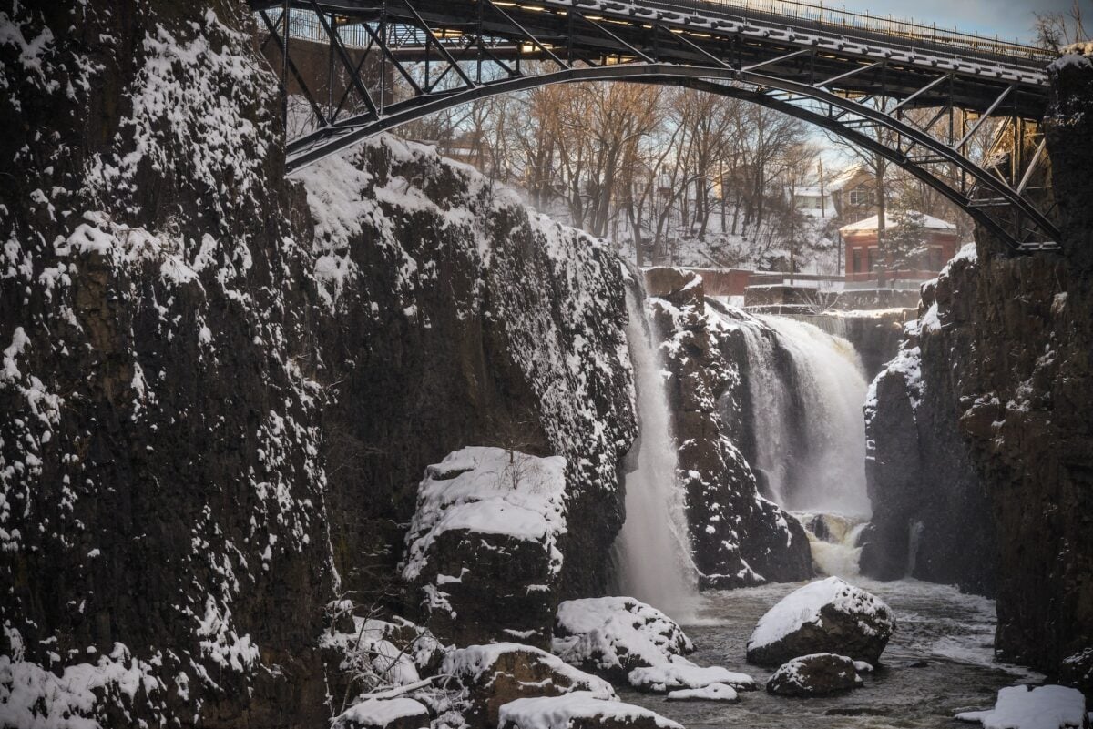 Freezing falls of the Great Falls National Historic Site in Paterson, NJ.