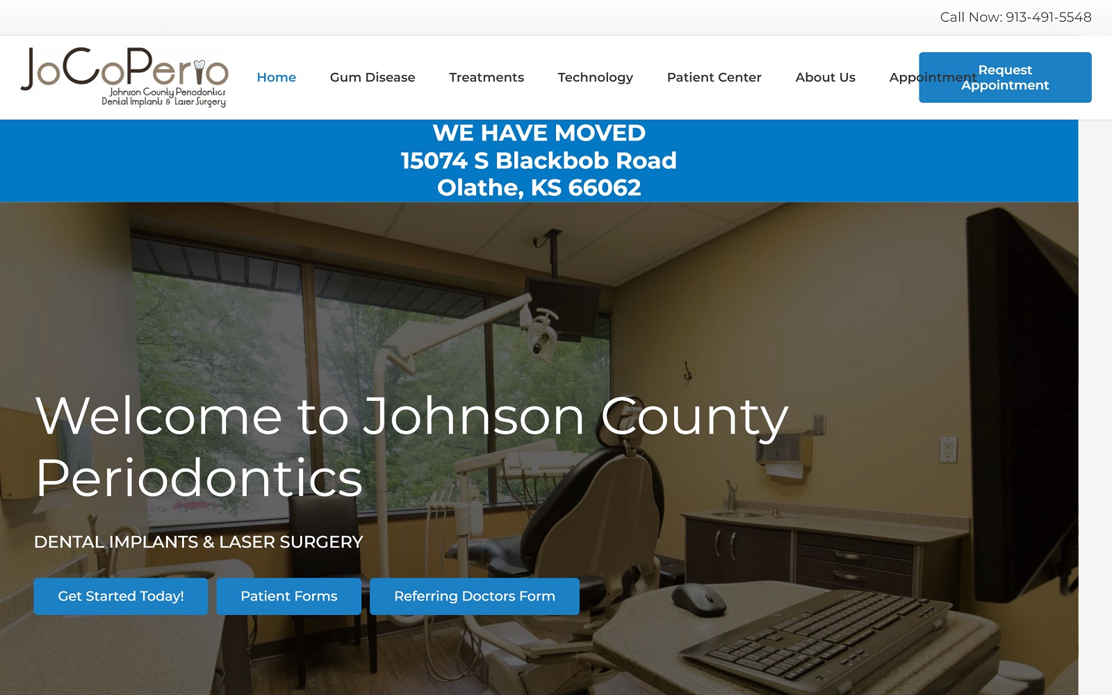 The screenshot of johnson county periodontics website