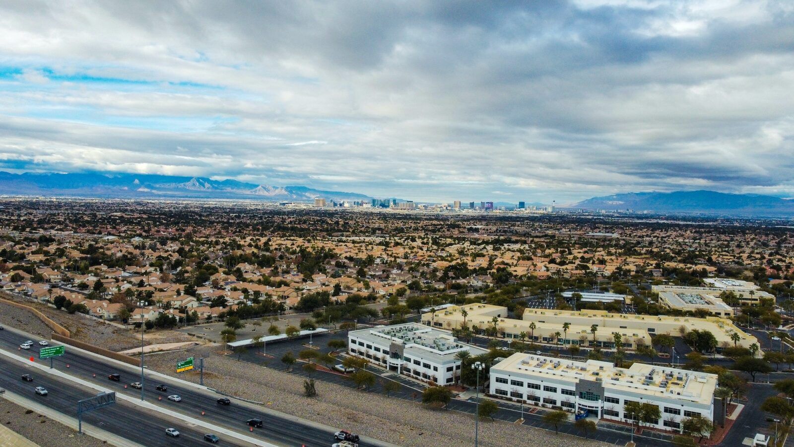 Las Vegas skyline above the city of Henderson, Nevada during daylight
