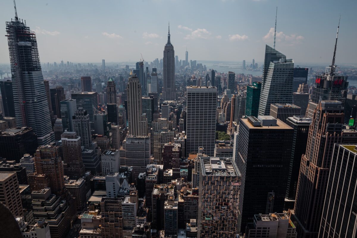 New York, NY. Manhattan downtown skyline skyscrapers.