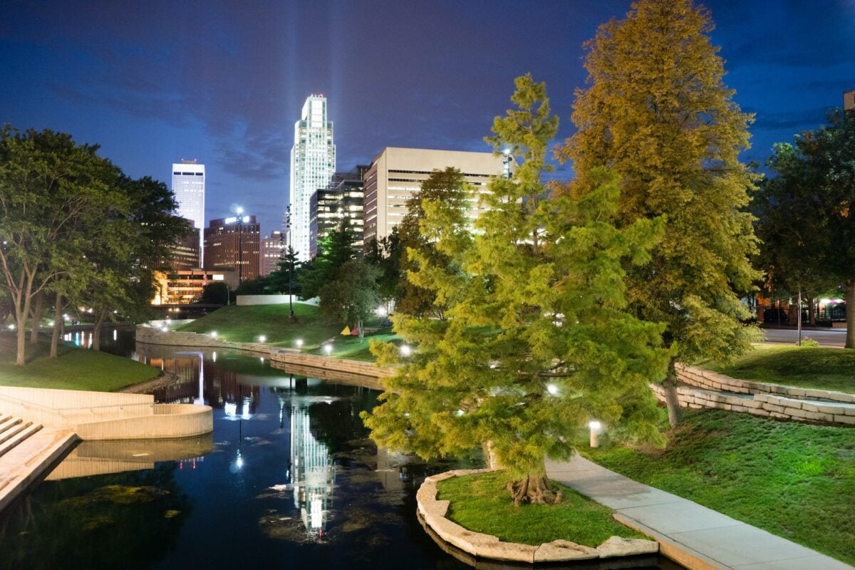 Omaha Nebraska Downtown City Park Skyline Dusk Night