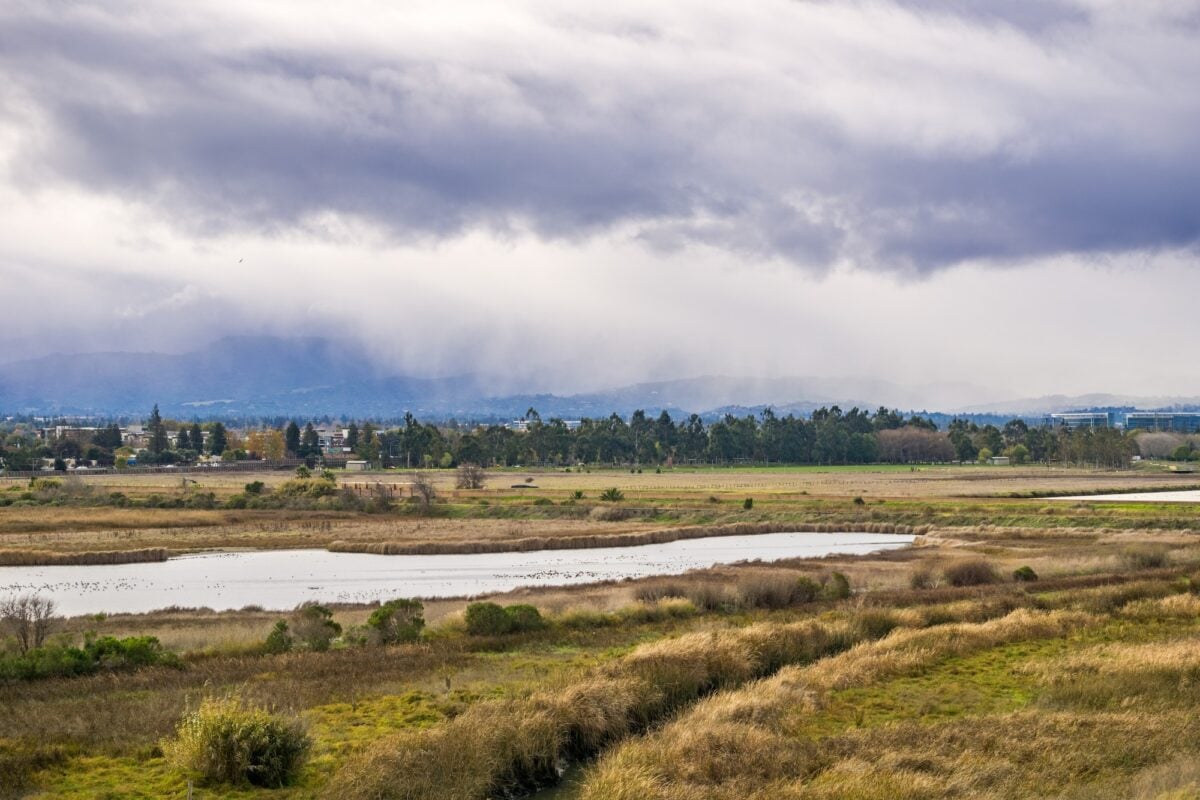 Pouring rain over south San Francisco bay area, Sunnyvale, California