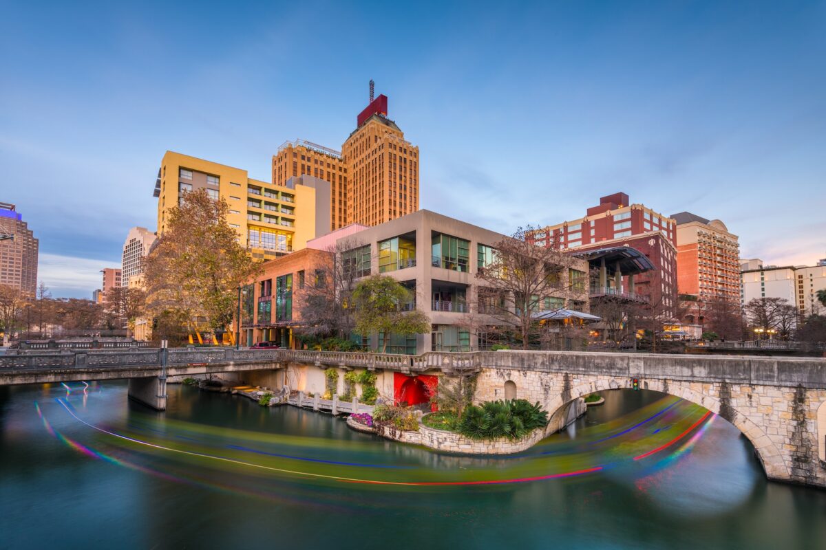 San Antonio, Texas, USA Skyline at dusk.