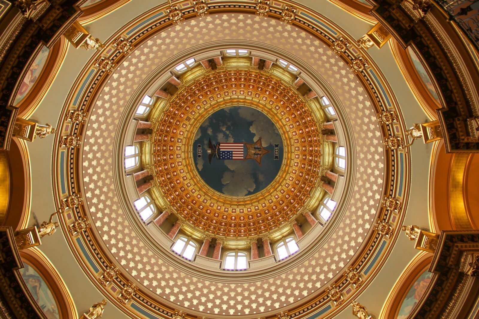 Shapes at Iowa State Capitol dome as viewed from inside the rotunda in Des Moines. IA.