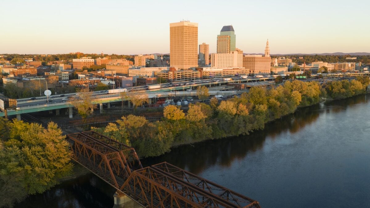 Springfield Massachusetts Late Afternon Rush Hour Traffic Aerial