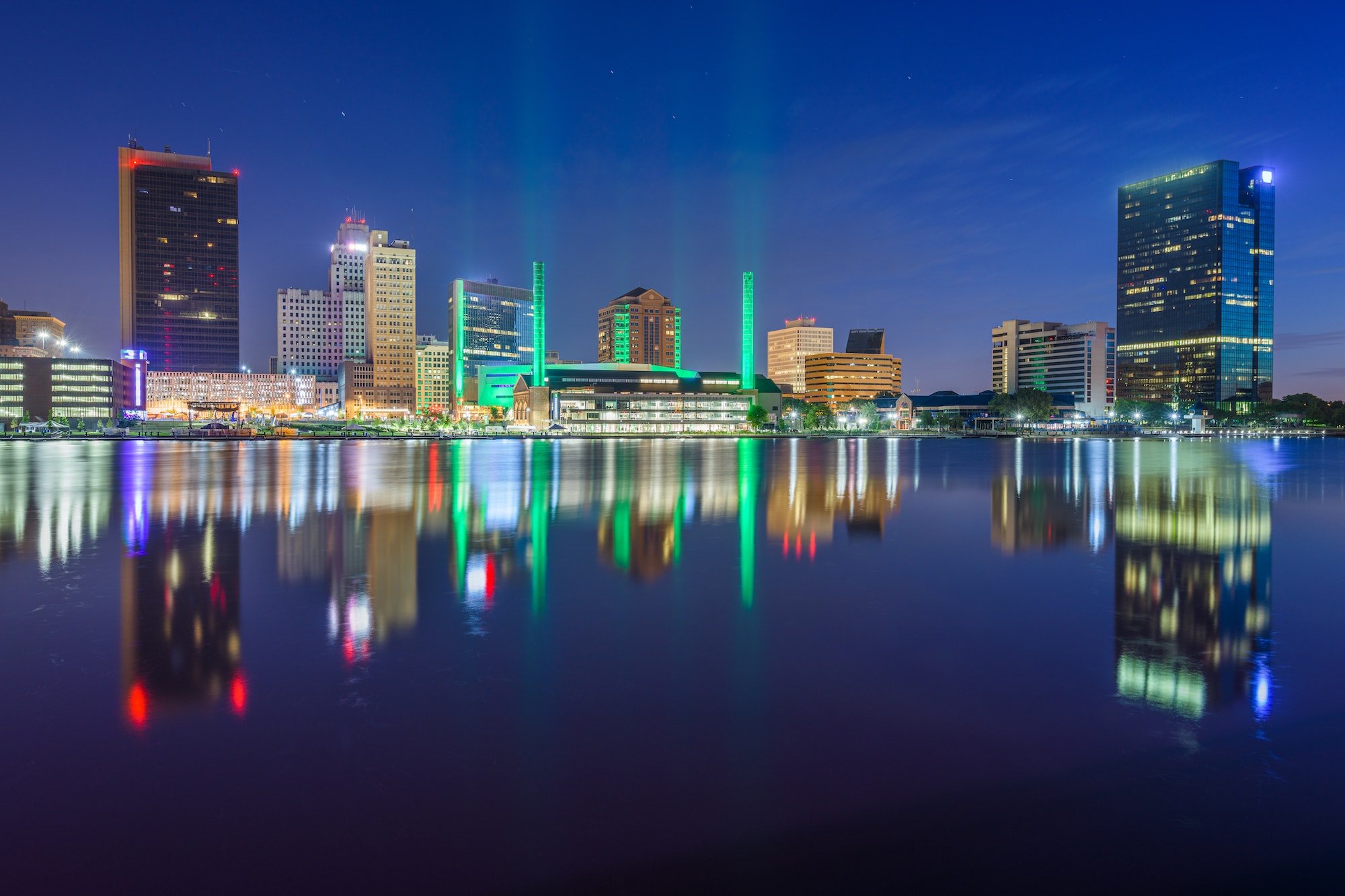 Toledo, Ohio, USA Downtown Skyline on the Maumee River