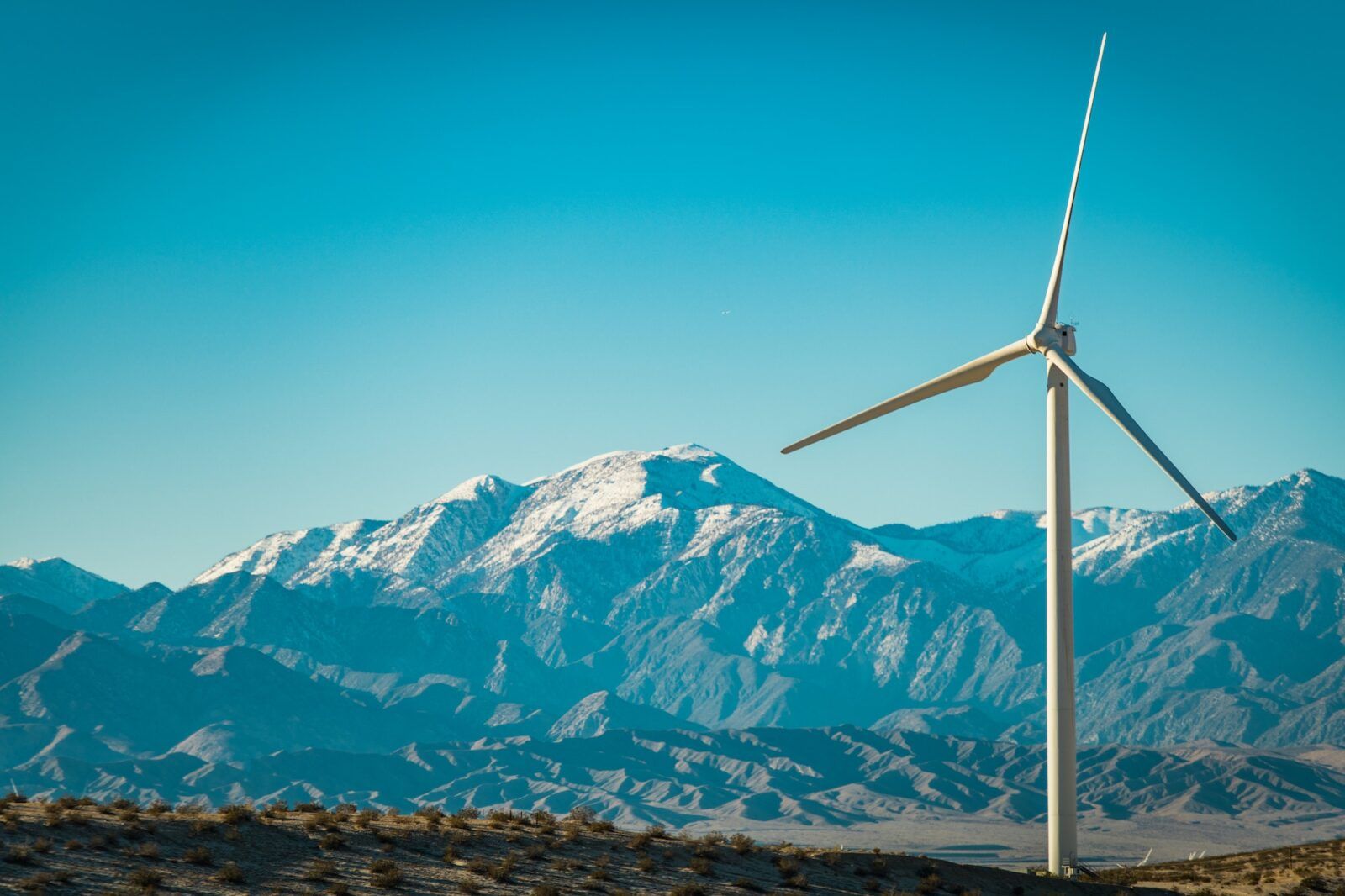 Wind Turbine and San Bernardino Mountains California USA