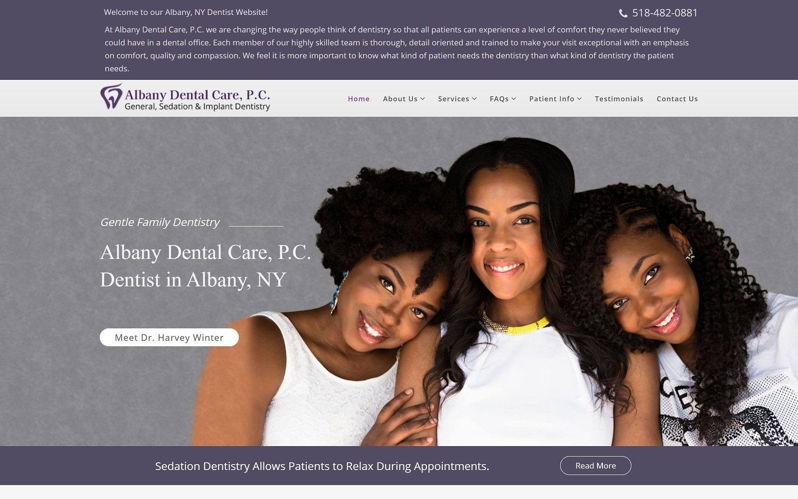 The screenshot of albany dental care, p. C. Albanysedationdentist. Com website