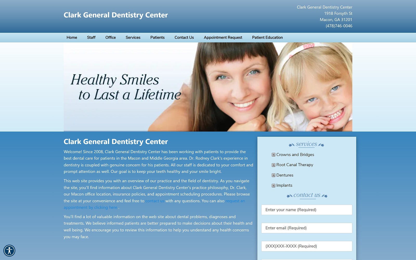 The screenshot of clark general dentistry center pc clarkdentistrycenter. Com dr. Rodney clark website