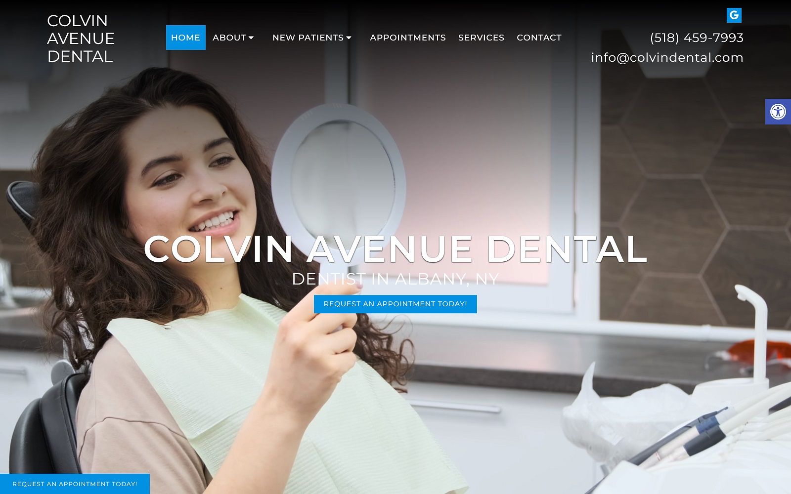 The screenshot of colvin avenue dental colvinavenuedental. Com website