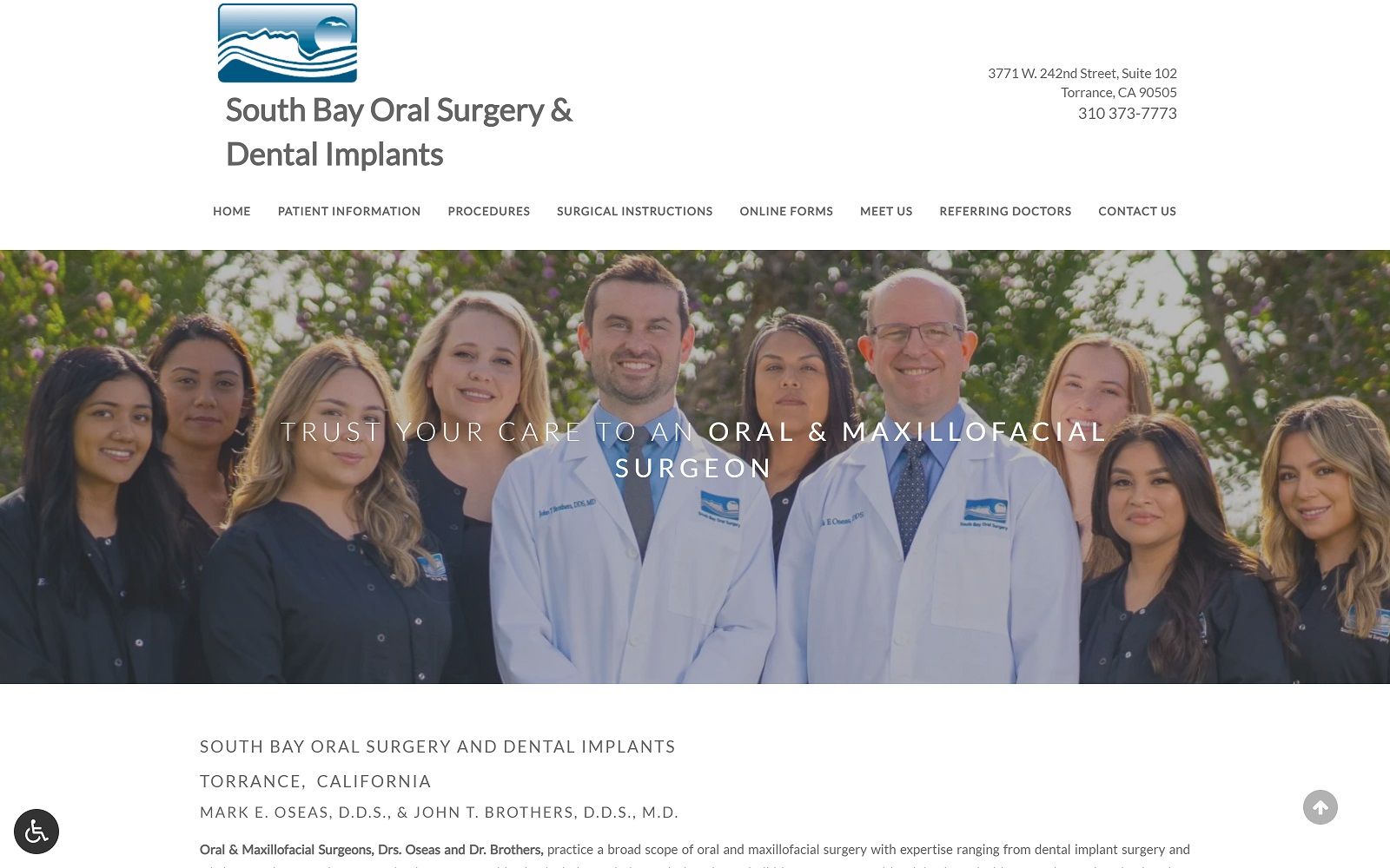 The screenshot of mark e. Oseas d. D. S. Inc. Sobayoralsurgery. Com website