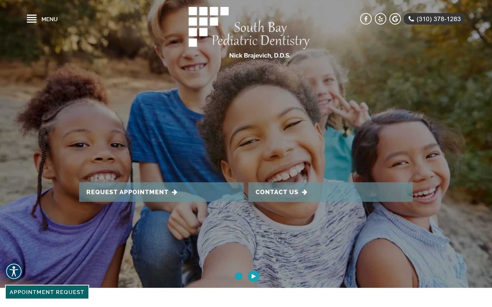 The screenshot of south bay pediatric dentistry southbaypediatricdentistry. Com website