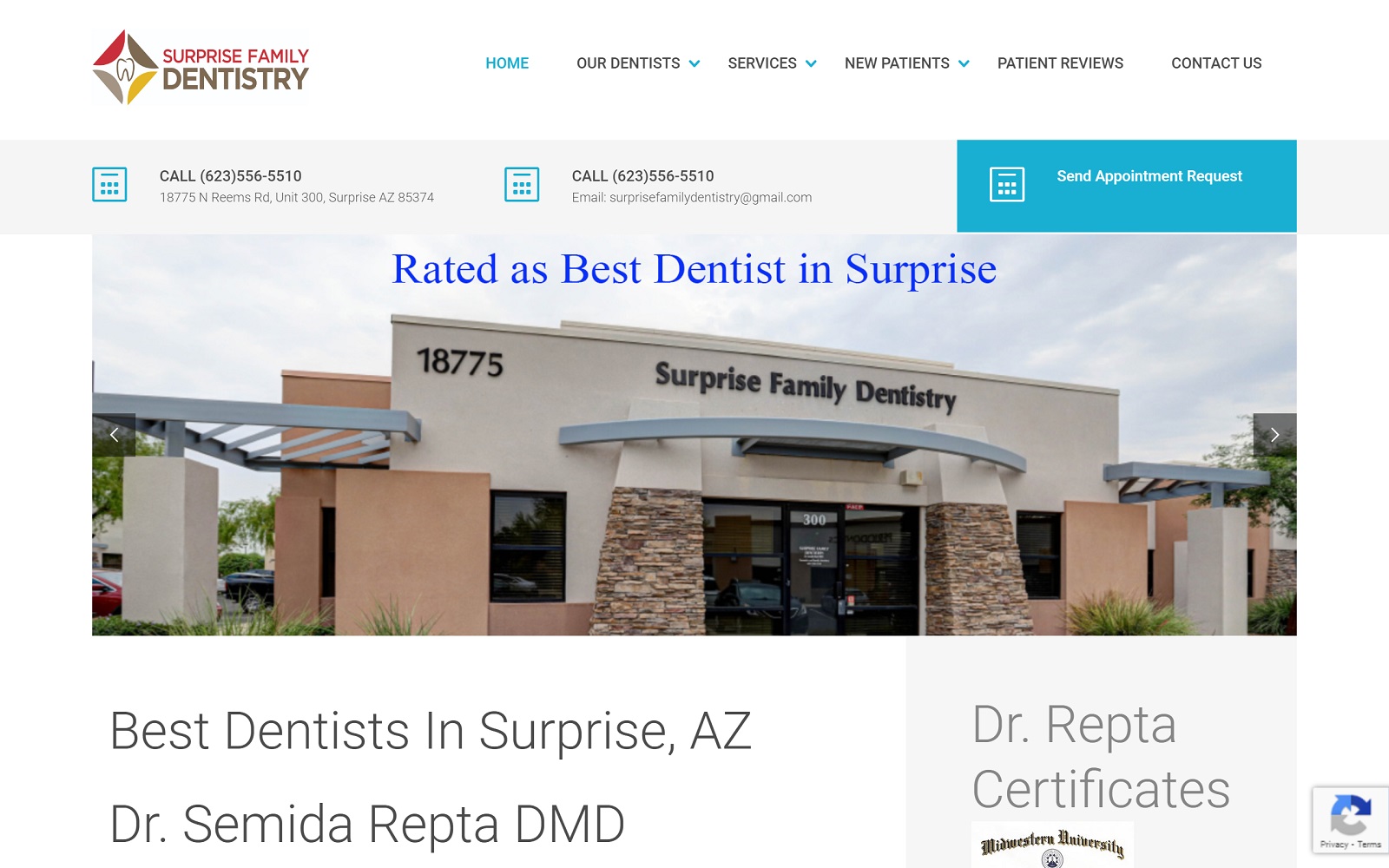 The screenshot of surprise family dentistry surprisefamilydentistry. Com website