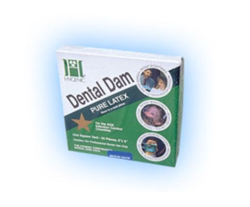 Hygenic 6 x 6 medium green rubber dental dam, package of 36