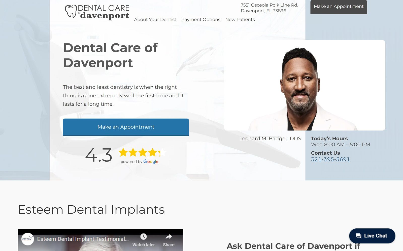 Dentalcareofdavenport. Com screenshot