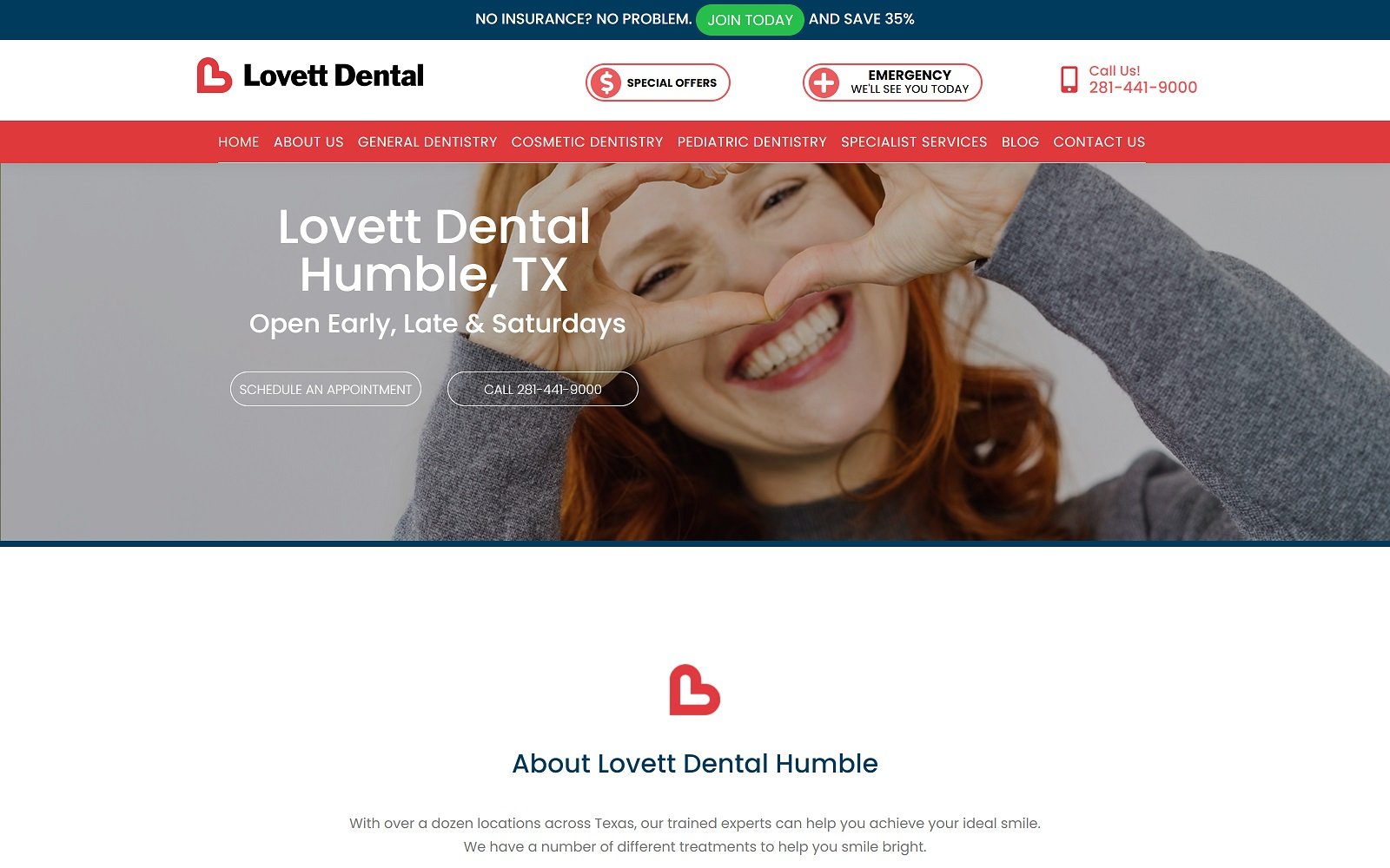 Lovettdentistryhumble. Com screenshot