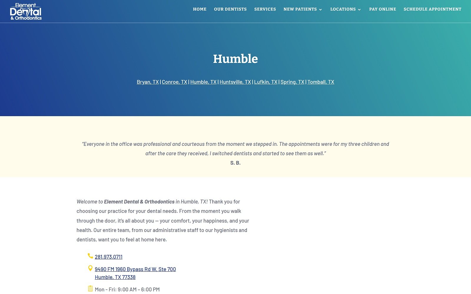 Myelementdental. Com_locations_humble screenshot