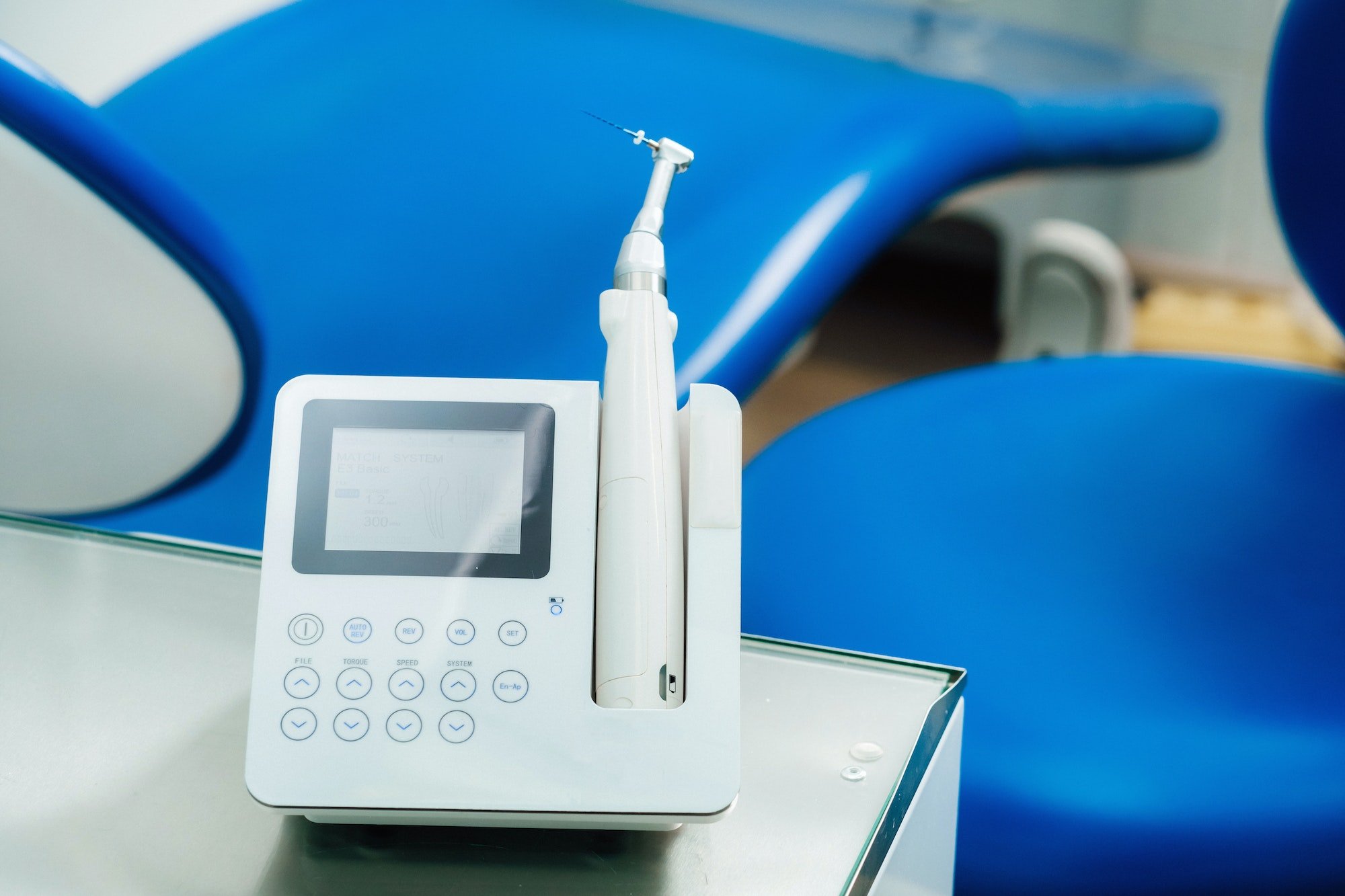 dental equipment in the dentist's office for root canal treatment. Close-up, endomotor for obturation