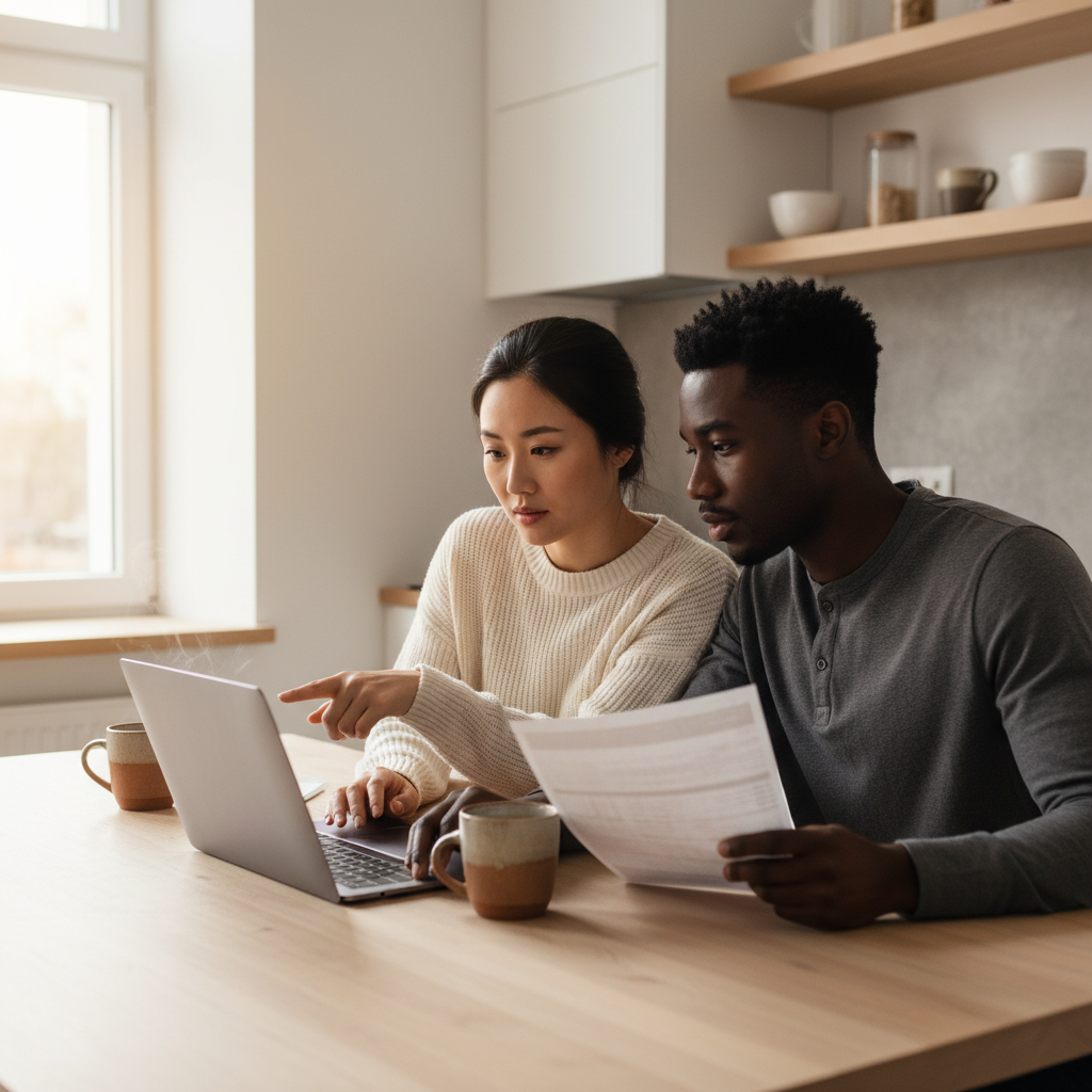 Couple comparing dental insurance plans on a laptop