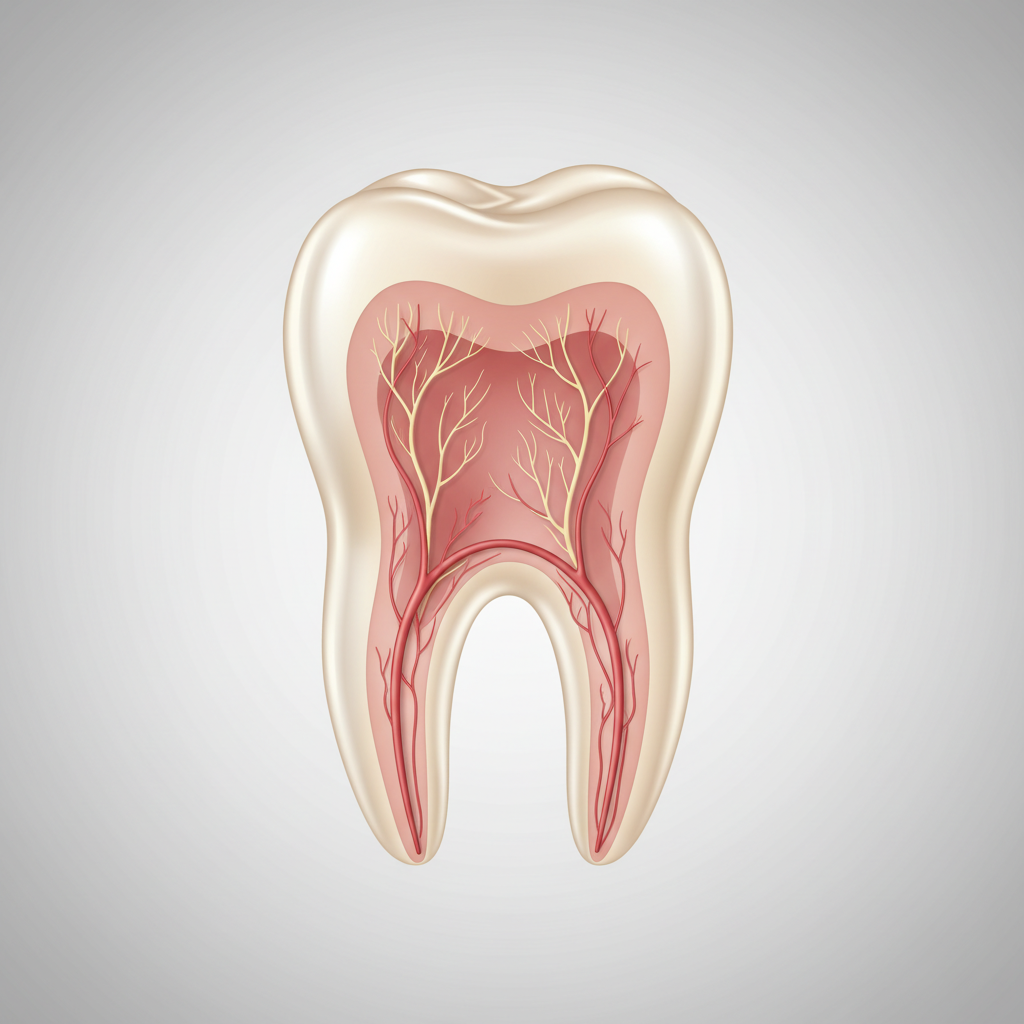 Detailed close-up of a tooth showing the internal anatomy treated in endodontics