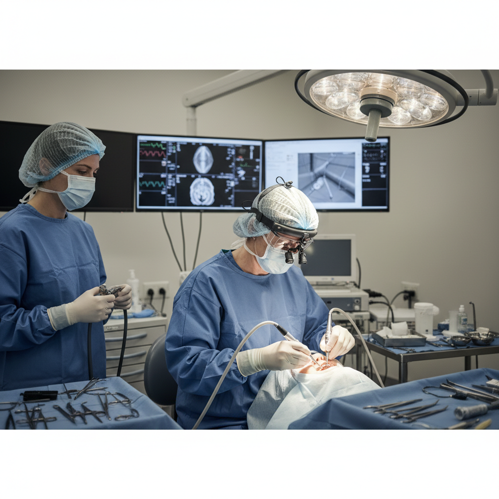 Oral surgeon performing precise dental surgery in modern operatory