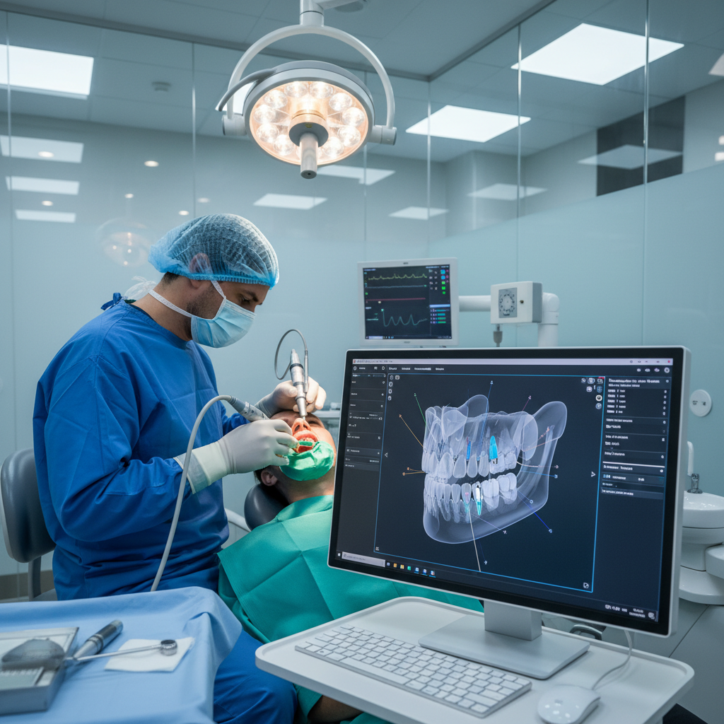 Computer-guided dental implant surgery in oral surgery operatory