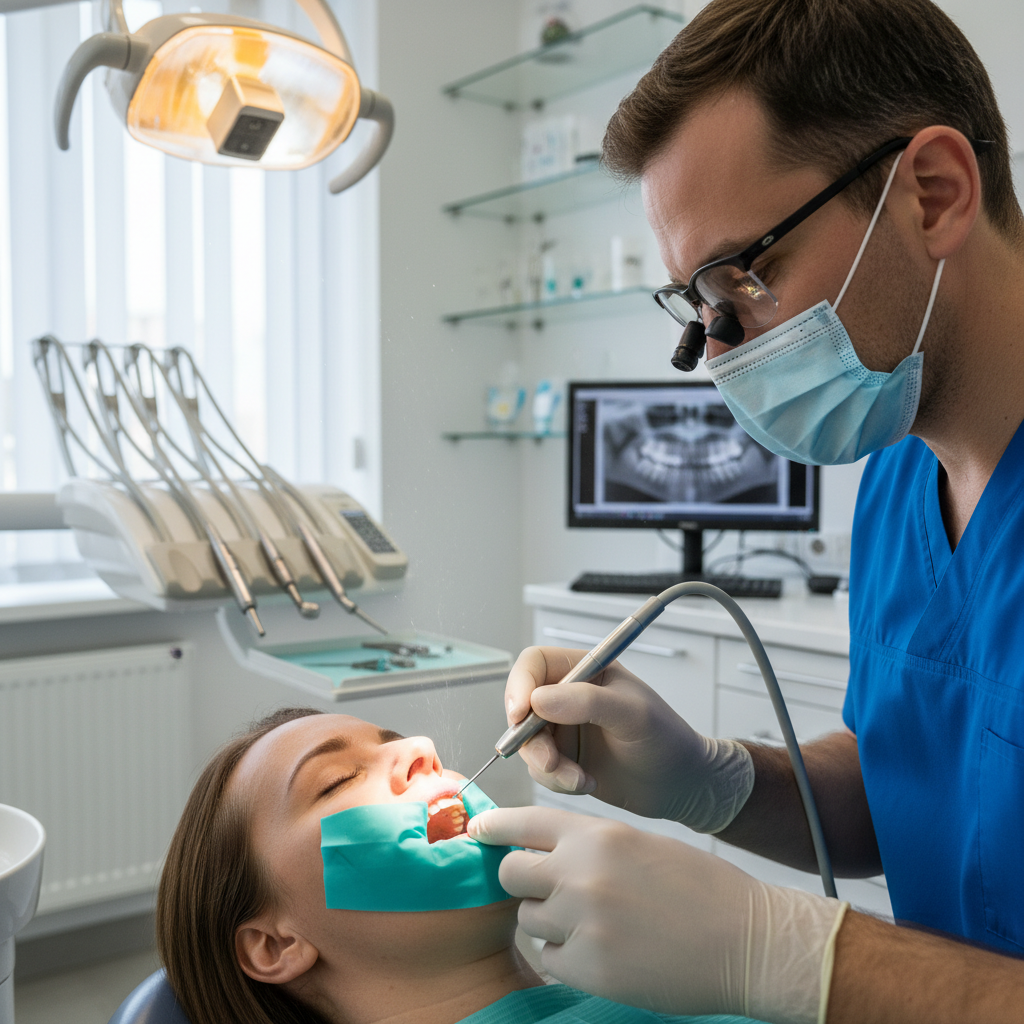 Periodontist performing scaling and root planing procedure